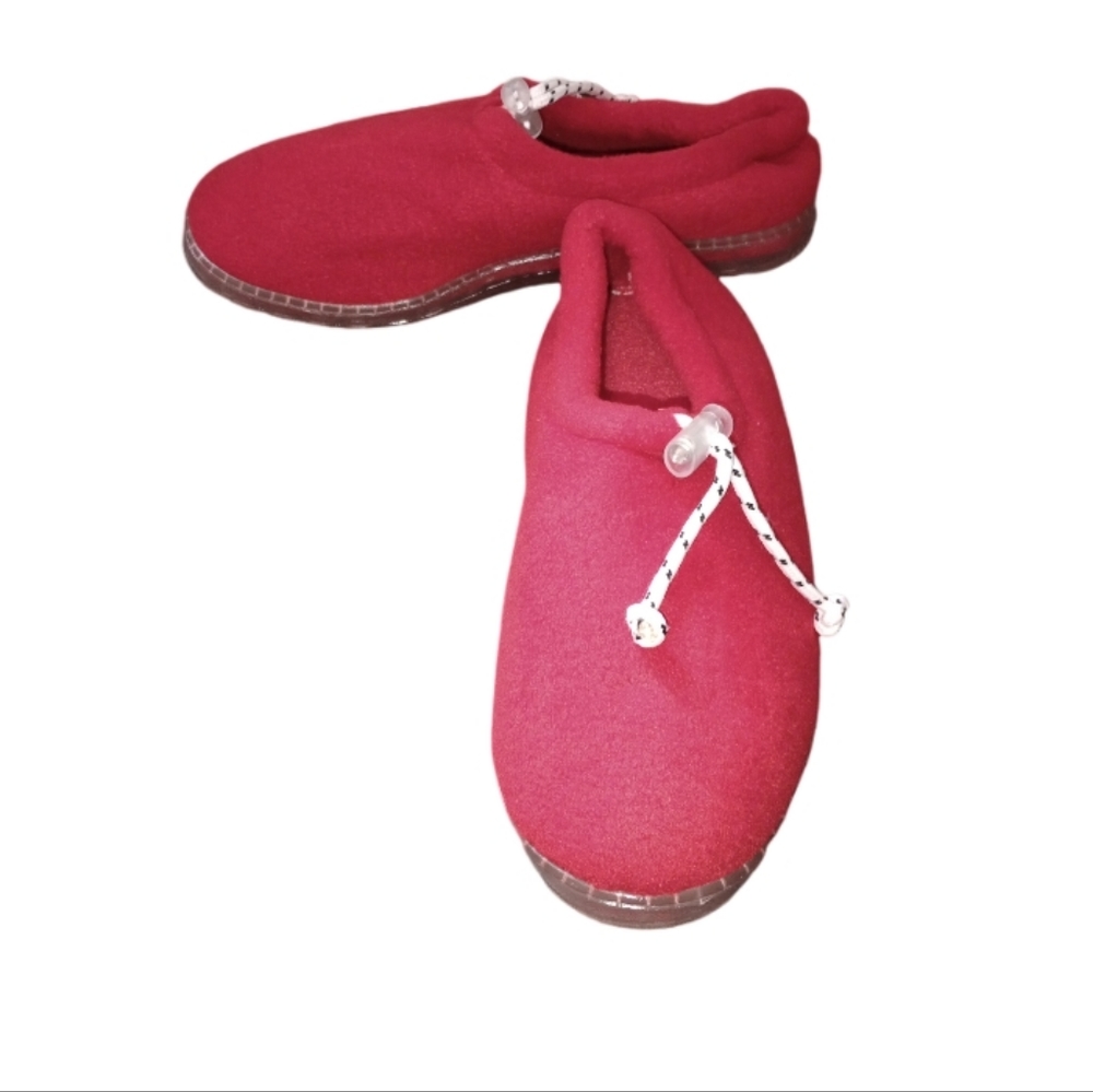 Red Slipper Mules Toggle Drawstring House Shoes